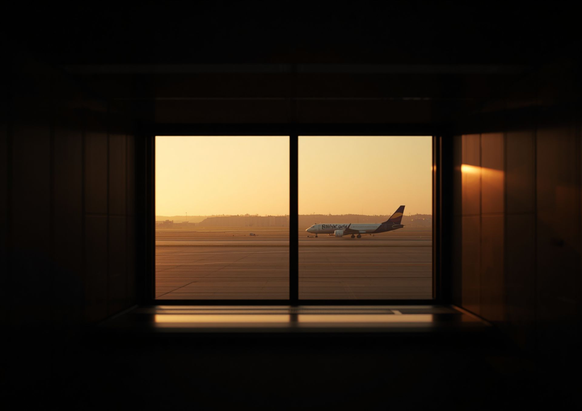 A Bliink-liveried aircraft on the tarmac at sunset